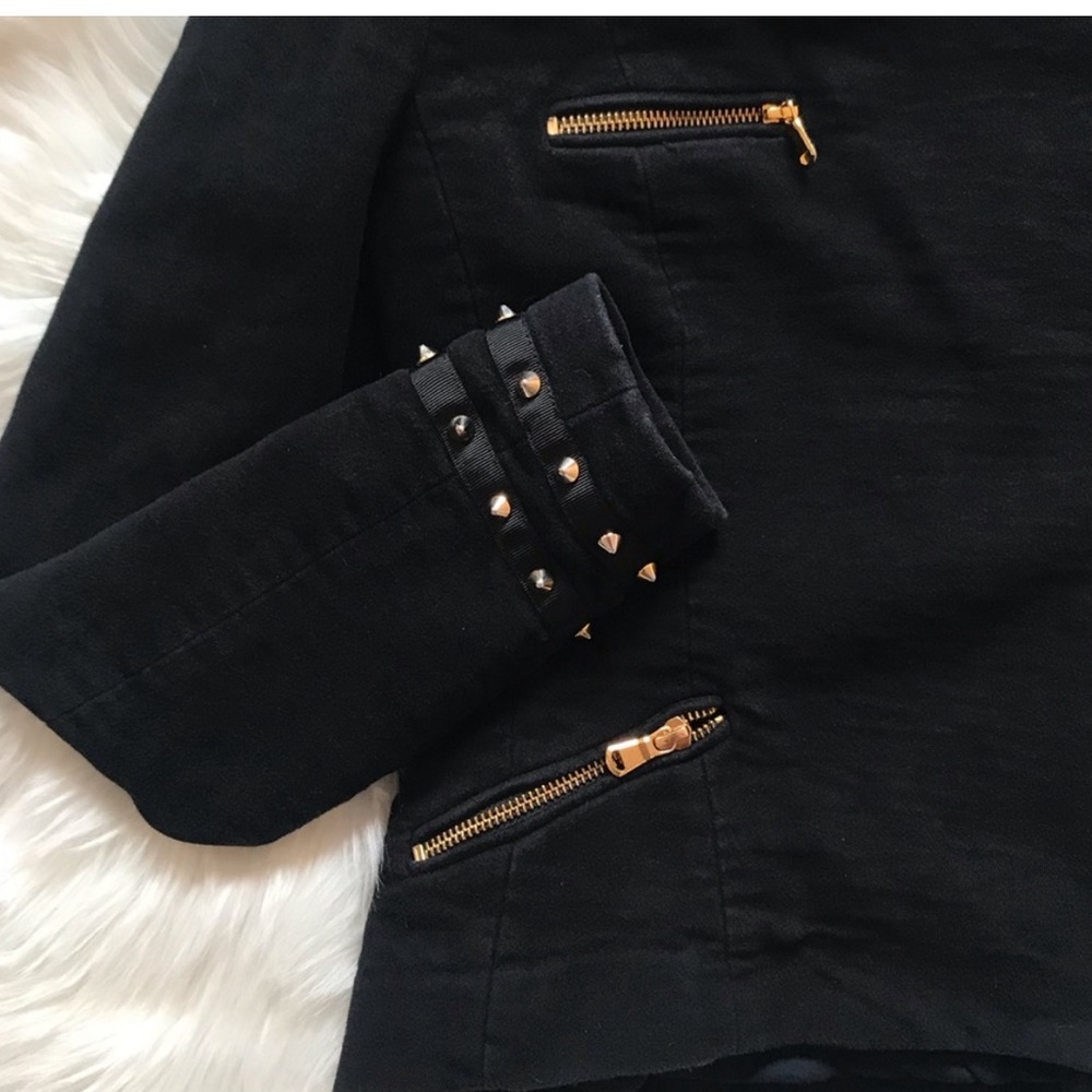 ZARA Trafaluc Spiked Cotton Velvet Asymmetrical Zip Front Utility Jacket Sz S - Picture 7 of 15